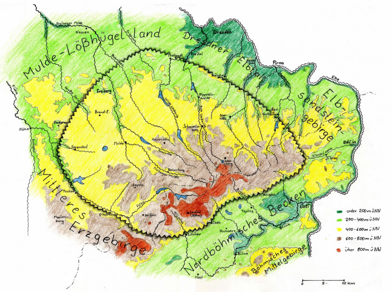 Karte Osterzgebirge ohne Symbole aus Naturführer