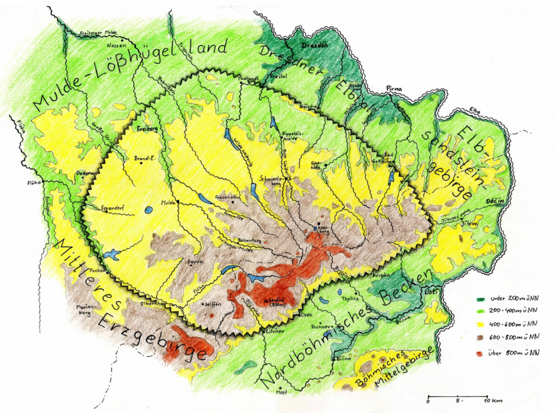 Karte Osterzgebirge ohne Symbole aus Naturführer Karte Osterzgebirge ohne Symbole aus Naturführer